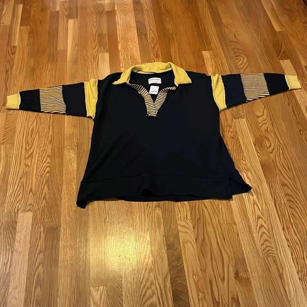 Free People Clean Prep Polo Pullover Top Oversized Striped Size Medium NWT
